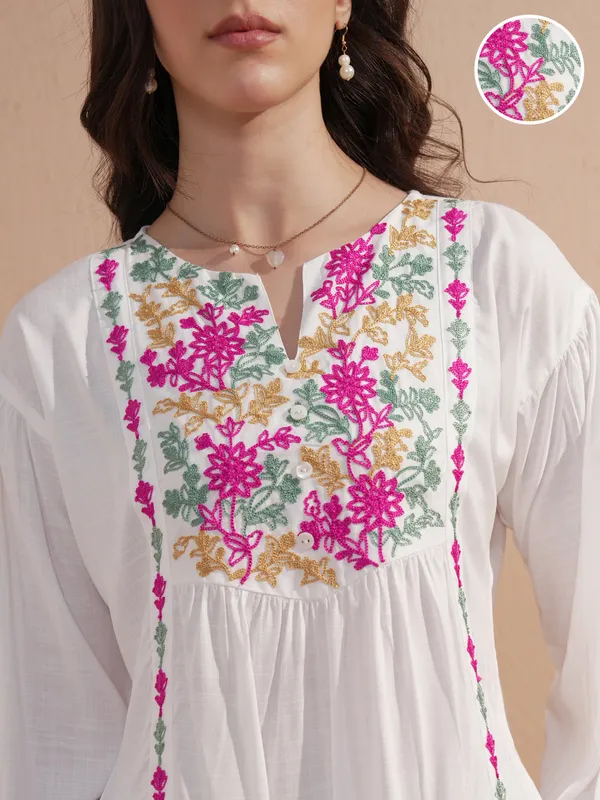 Embroidered Drop-Waist Dress