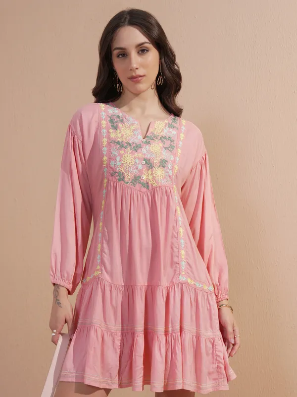 Embroidered Drop-Waist Dress