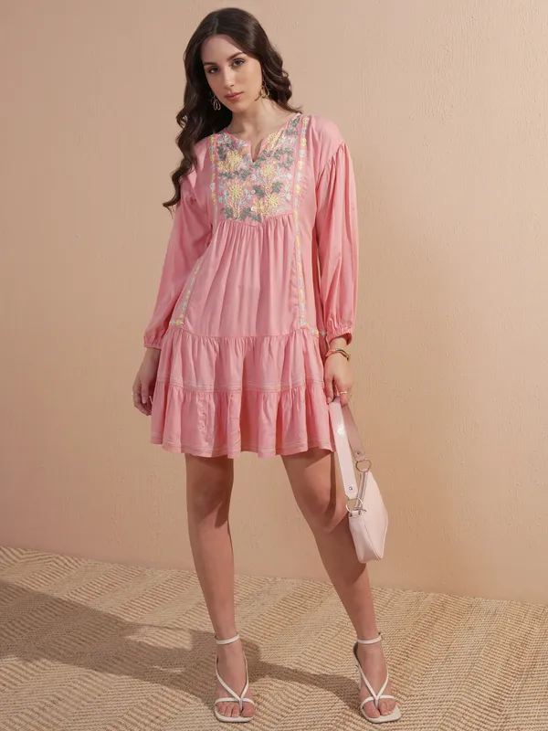 Embroidered Drop-Waist Dress