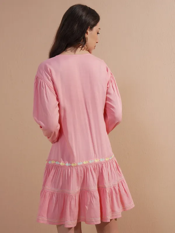 Embroidered Drop-Waist Dress