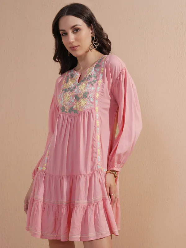 Embroidered Drop-Waist Dress