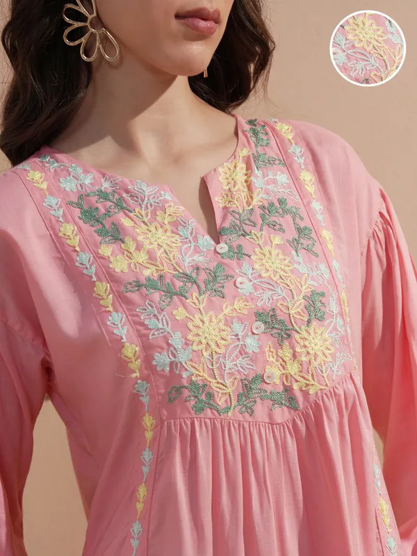 Embroidered Drop-Waist Dress