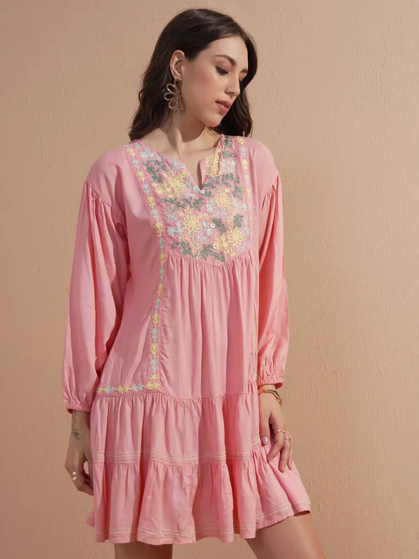 Embroidered Drop-Waist Dress