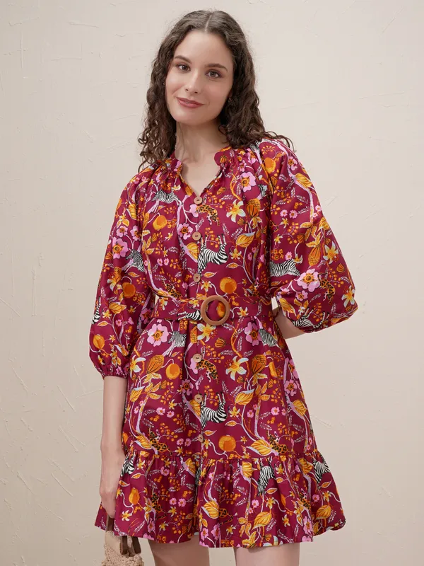 Printed Drop-Waist Dress