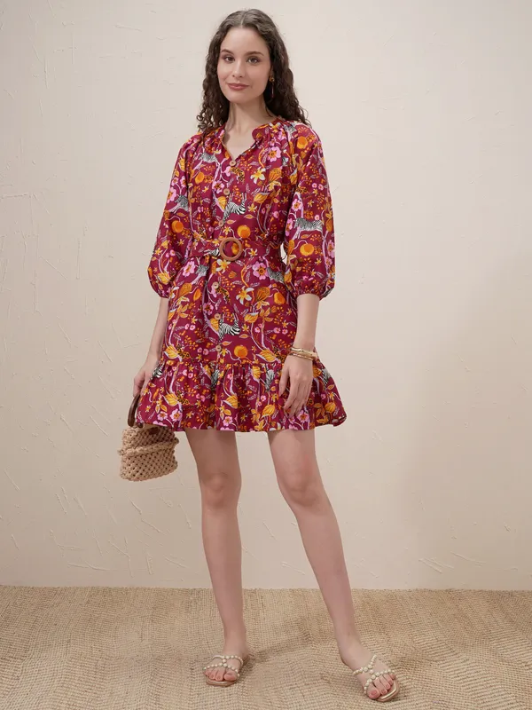 Printed Drop-Waist Dress