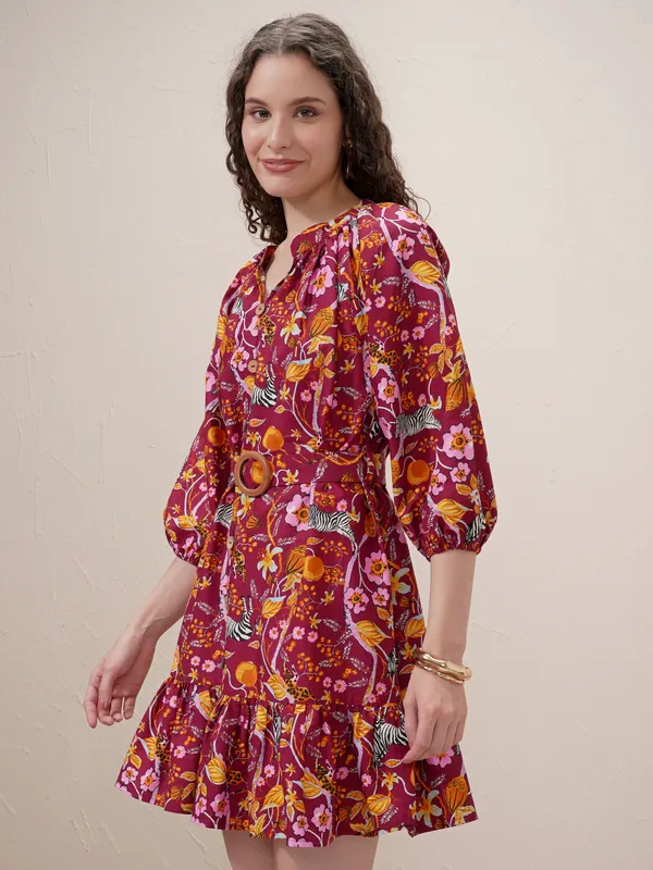 Printed Drop-Waist Dress