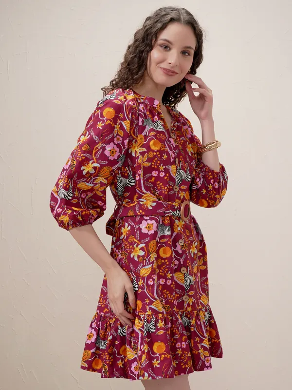 Printed Drop-Waist Dress