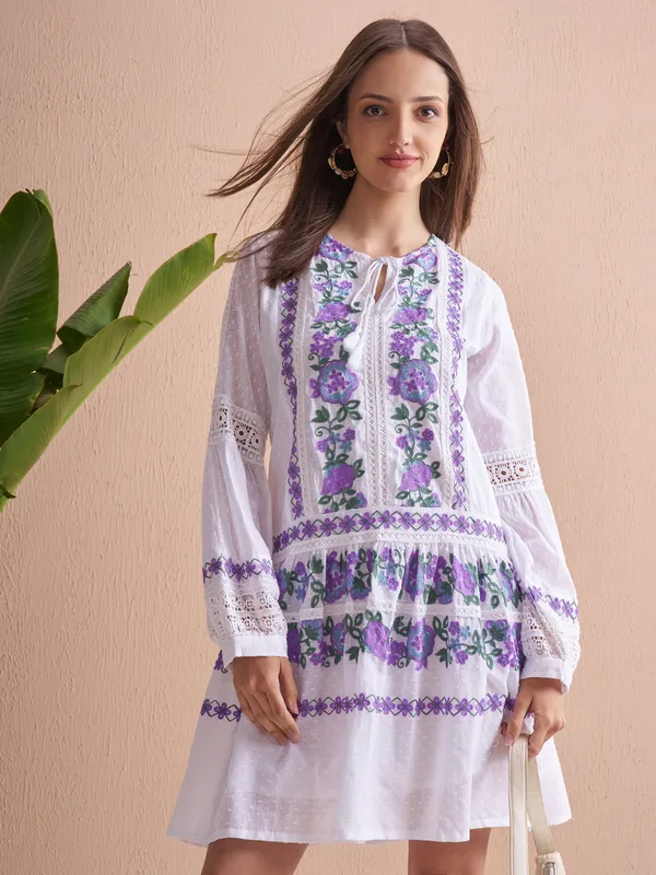 Embroidered Fit and Flare Dress