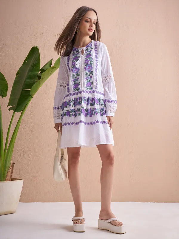 Embroidered Fit and Flare Dress