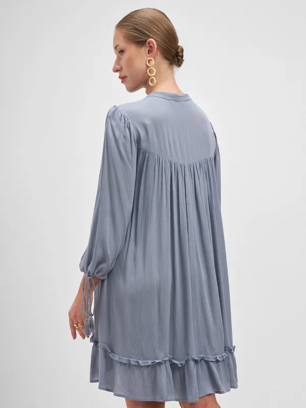 Vishudh Women Blue Embroidered A-Line Dress