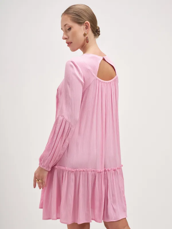 Vishudh Women Pink Embroidered A-Line Dress