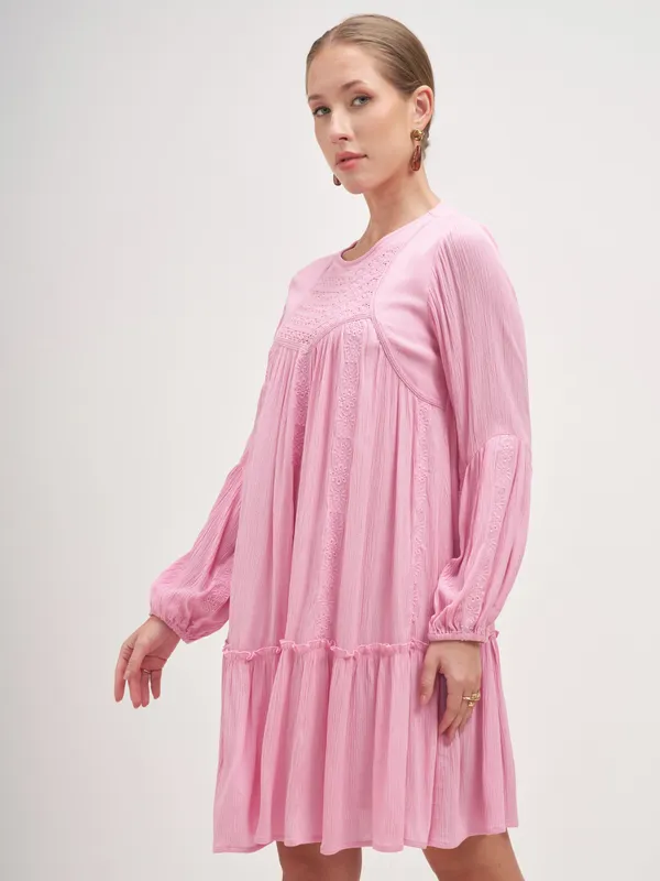 Vishudh Women Pink Embroidered A-Line Dress