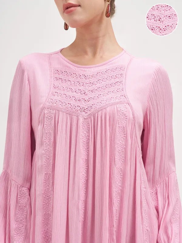 Vishudh Women Pink Embroidered A-Line Dress