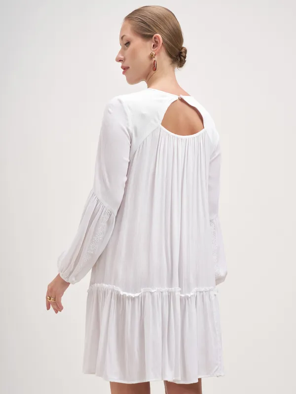 Vishudh Women White Embroidered A-Line Dress