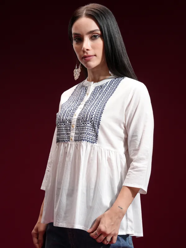  Vishudh Women Off White Printed Empire Tops