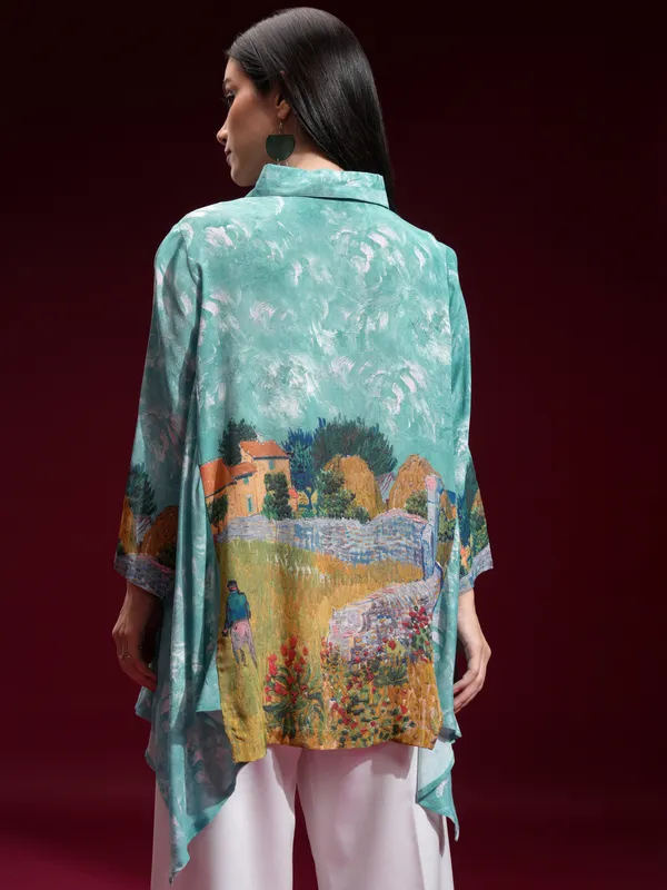 Vishudh Women Blue Printed Shirt Style Top