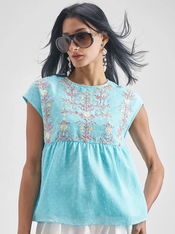 Vishudh Women Blue Embroidered Top
