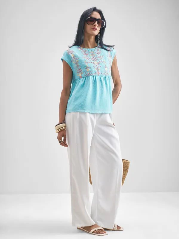 Vishudh Women Blue Embroidered Top