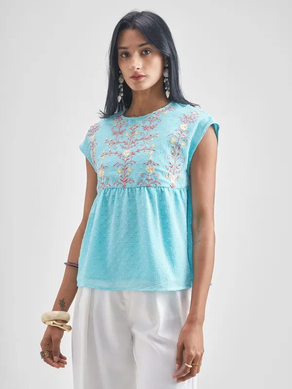 Vishudh Women Blue Embroidered Top