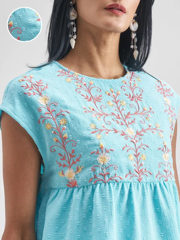 Vishudh Women Blue Embroidered Top