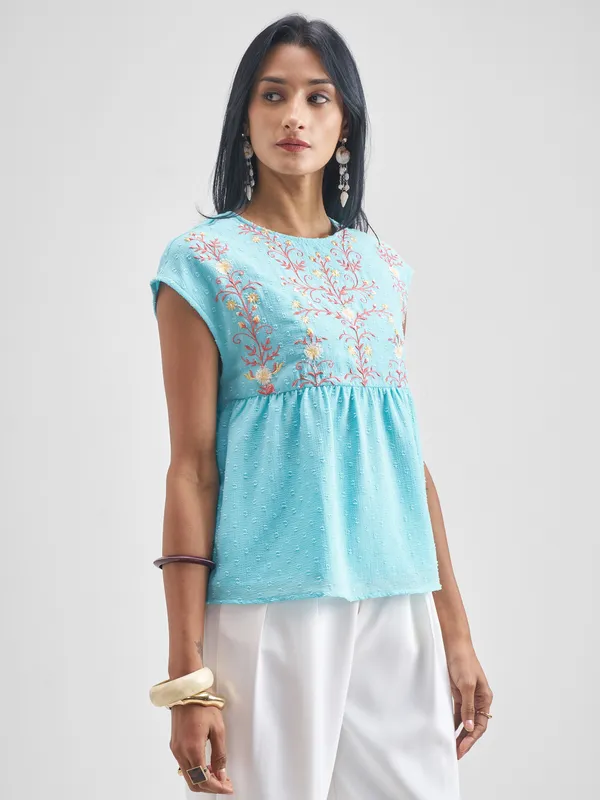 Vishudh Women Blue Embroidered Top