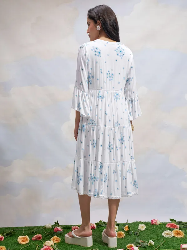 Vara By Vishudh Women White Printed Fit and Flare Dress