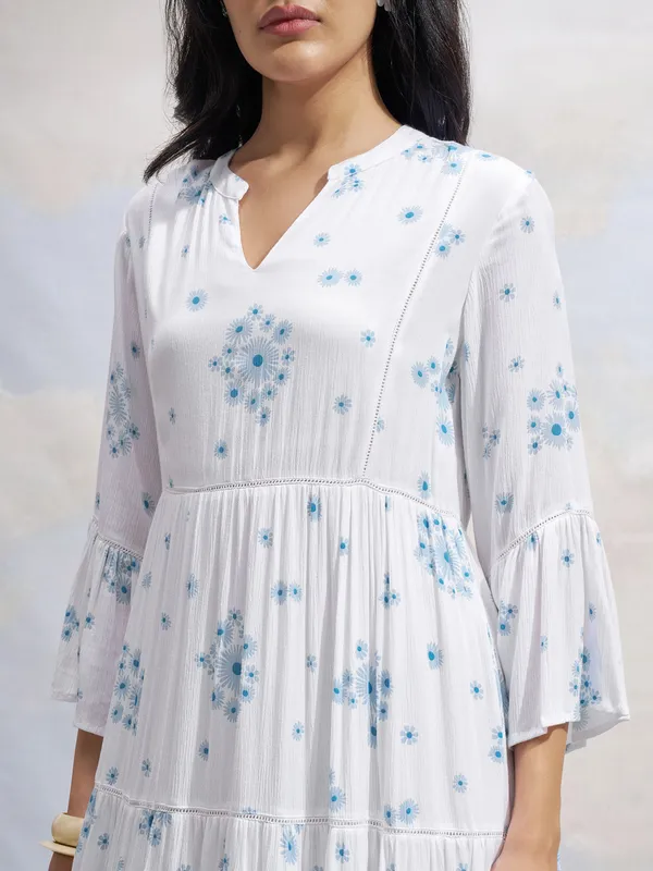 Vara By Vishudh Women White Printed Fit and Flare Dress