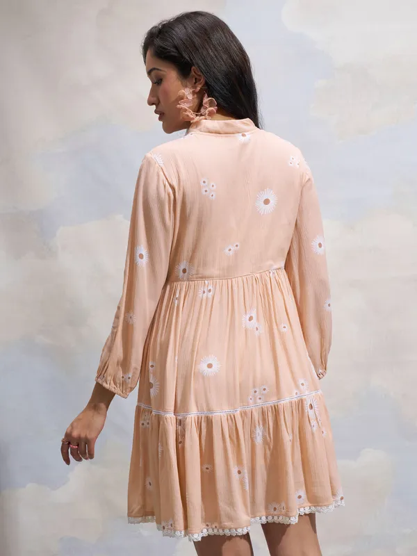 Vara By Vishudh Women Peach Printed Fit and Flare Dress