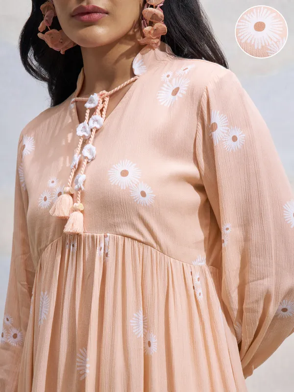 Vara By Vishudh Women Peach Printed Fit and Flare Dress