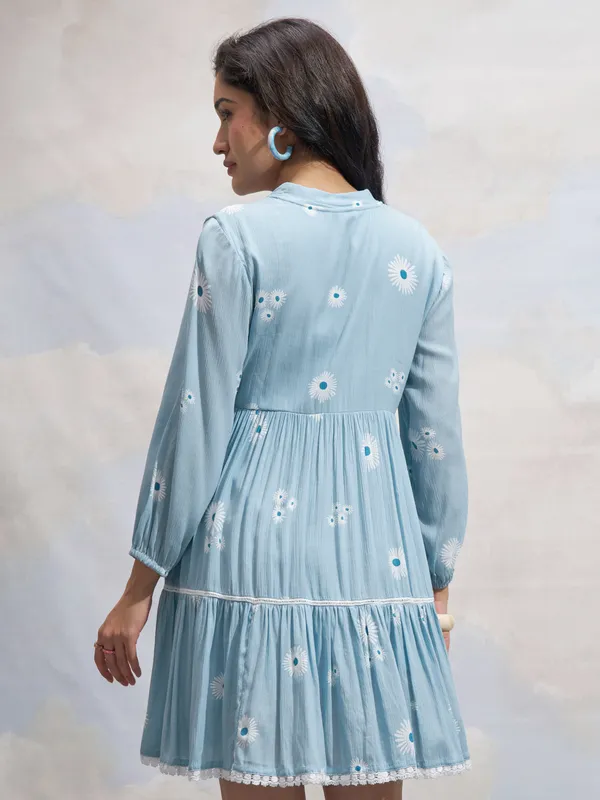 Vara By Vishudh Women Blue Printed Fit and Flare Dress