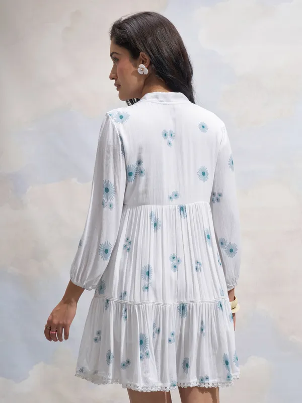 Vara By Vishudh Women White Printed Fit and Flare Dress