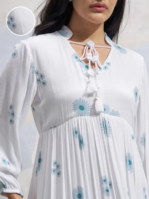 Vara By Vishudh Women White Printed Fit and Flare Dress