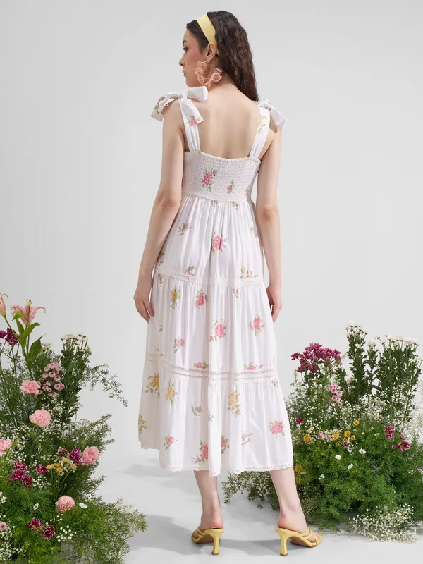 Vara By Vishudh Women White Printed Maxi Dress