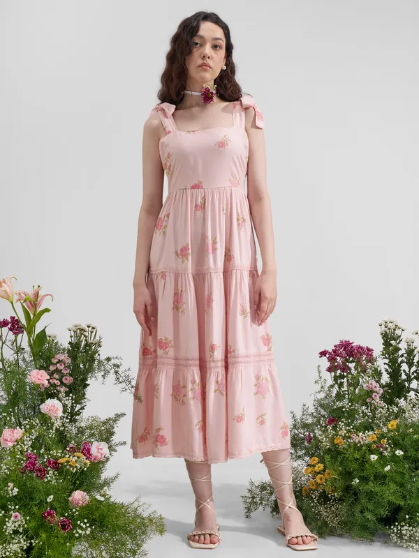 Vara By Vishudh Women Pink Printed Maxi Dress