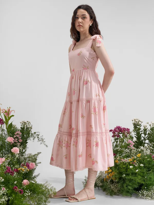 Vara By Vishudh Women Pink Printed Maxi Dress