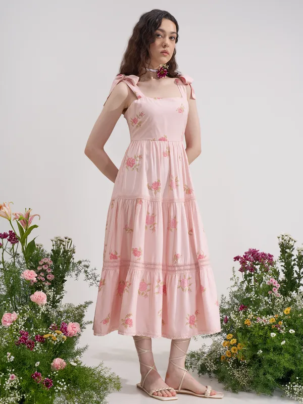 Vara By Vishudh Women Pink Printed Maxi Dress