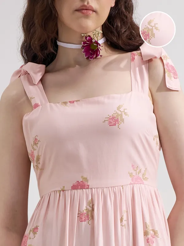 Vara By Vishudh Women Pink Printed Maxi Dress