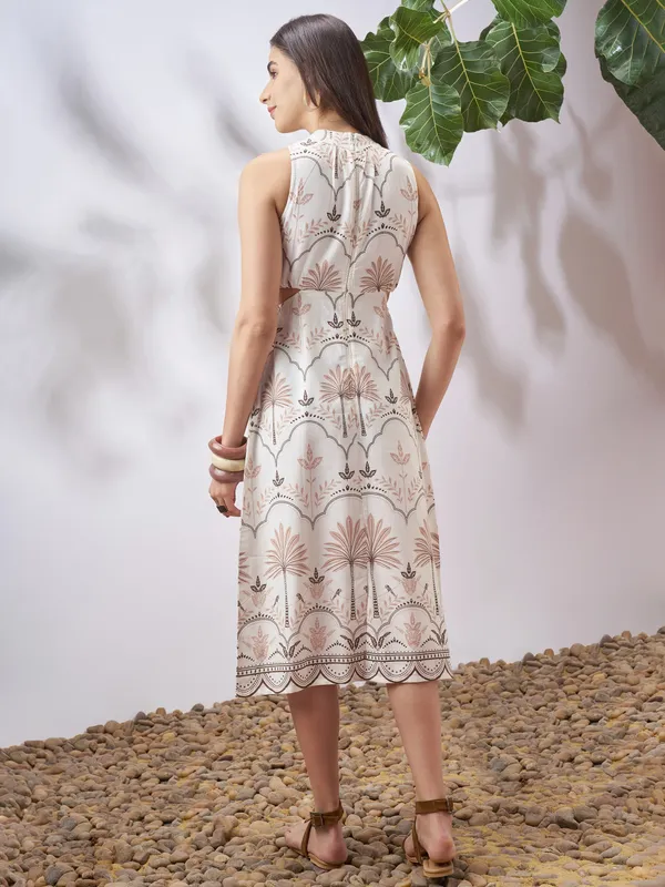 Vara By Vishudh Women Tan Printed A-Line Dress