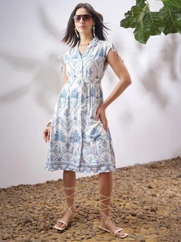 Vara By Vishudh Women Off White Printed A-Line Dress