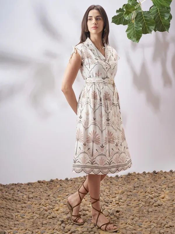 Vara By Vishudh Women Tan Printed A-Line Dress