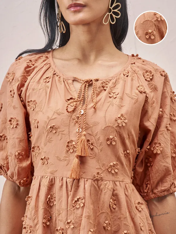 Vara By Vishudh Women Brown Embroidered A-Line Dress