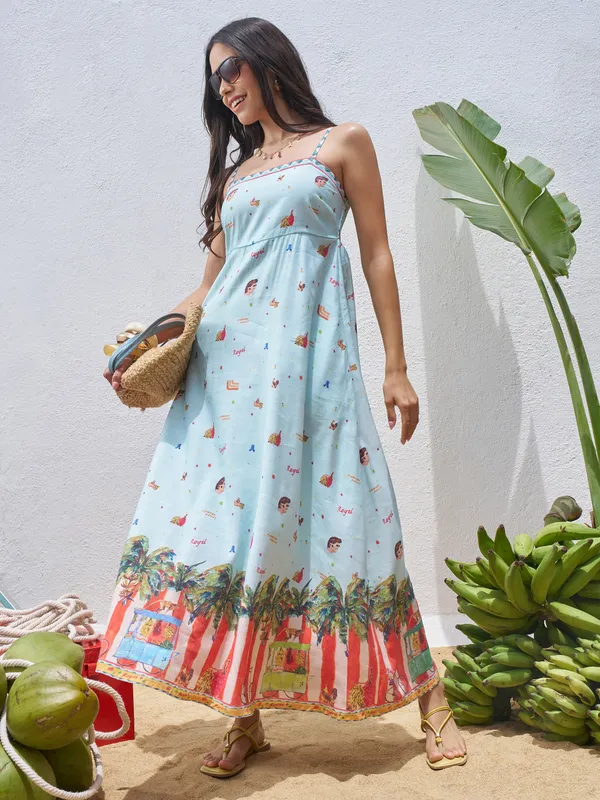 Vara By Vishudh Women Blue Printed Maxi Dress