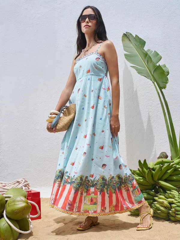 Vara By Vishudh Women Blue Printed Maxi Dress