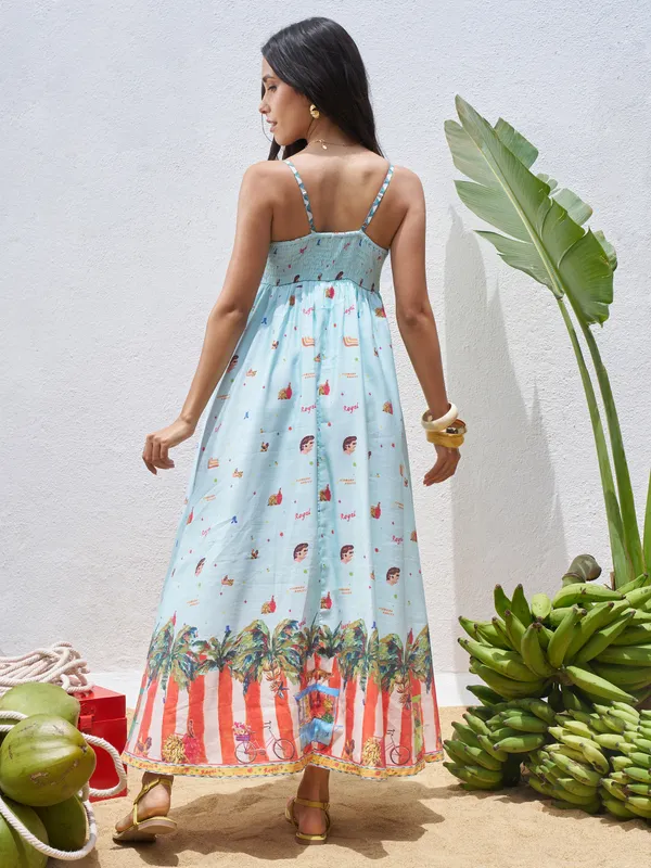 Vara By Vishudh Women Blue Printed Maxi Dress