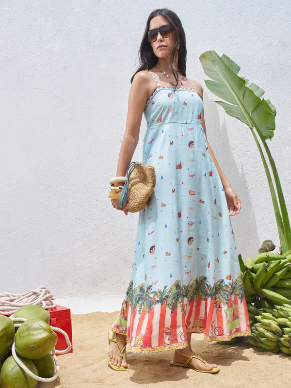 Vara By Vishudh Women Blue Printed Maxi Dress