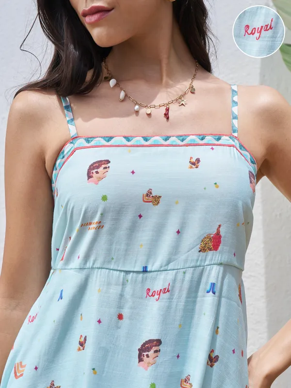 Vara By Vishudh Women Blue Printed Maxi Dress