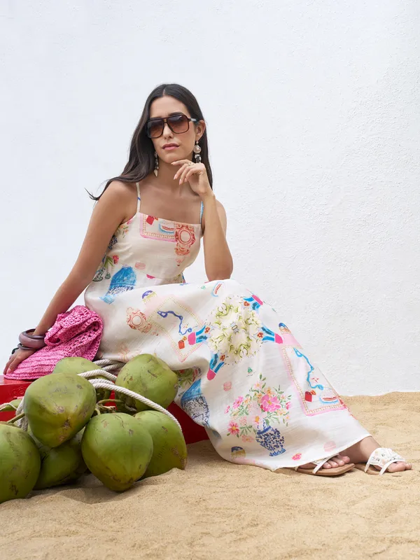 Vara By Vishudh Women Off White Printed Maxi Dress