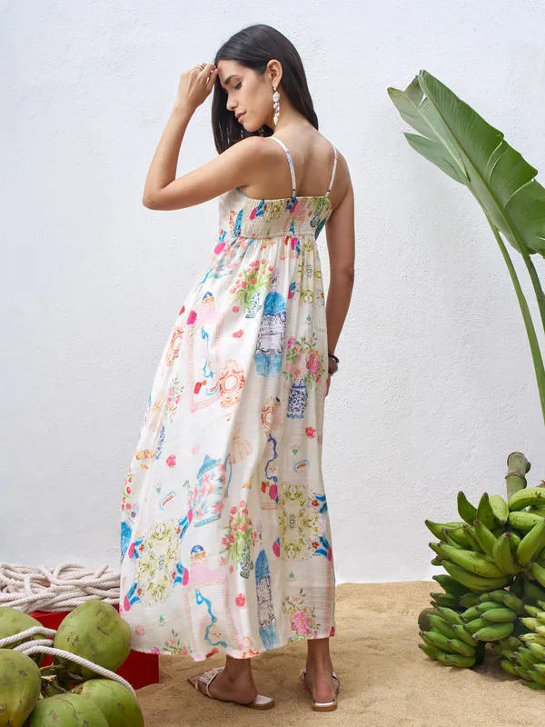 Vara By Vishudh Women Off White Printed Maxi Dress