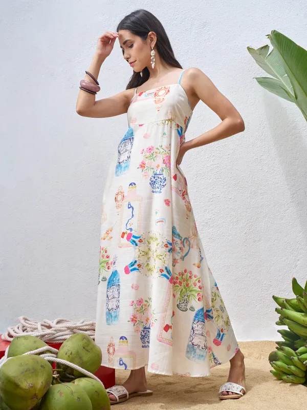 Vara By Vishudh Women Off White Printed Maxi Dress