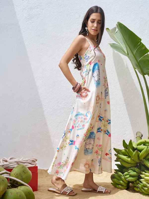 Vara By Vishudh Women Off White Printed Maxi Dress